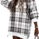 CHICZONE Crew Neck Oversized Sweatshirt Zipper Slit Long Sleeve Pullover for Women 2025 Trendy Fall Clothes (Small, C Plaid Black White)