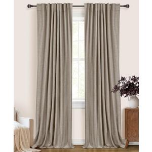100% Blackout Shield Linen Blackout Curtains for Bedroom 72 Inches Long, Back Tab/Rod Pocket Living Room Drapes, Thermal Insulated Blackout Curtains 2 Panels Set, 50" W x 72" L, Faux Linen
