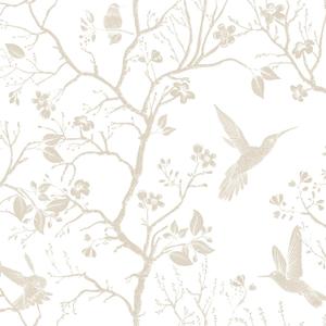 FunStick Vintage Beige White Floral Wallpaper Peel and Stick Cottage Farmhouse Bird Wallpaper White Floral Contact Paper for Cabinets Removable Renter Friendly Wall Paper for Bathroom Walls Waterproof (17.5" x 118")