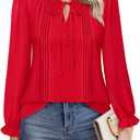 Timeson Women's Business Casual Tops Long Sleeve Work Blouses Chiffon Office Shirts (X-Large, Red)