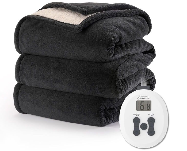 Sunbeam Royal Luxe Night Fog Heated Blanket 12-Heat Settings Auto Off Machine Washable Queen