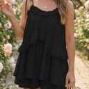 Wenrine Womens Summer Romper Dress Chiffon Spaghetti Strap Sleeveless Ruffle Tiered Short Jumpsuits Beach Vacation Rompers (Black, S)