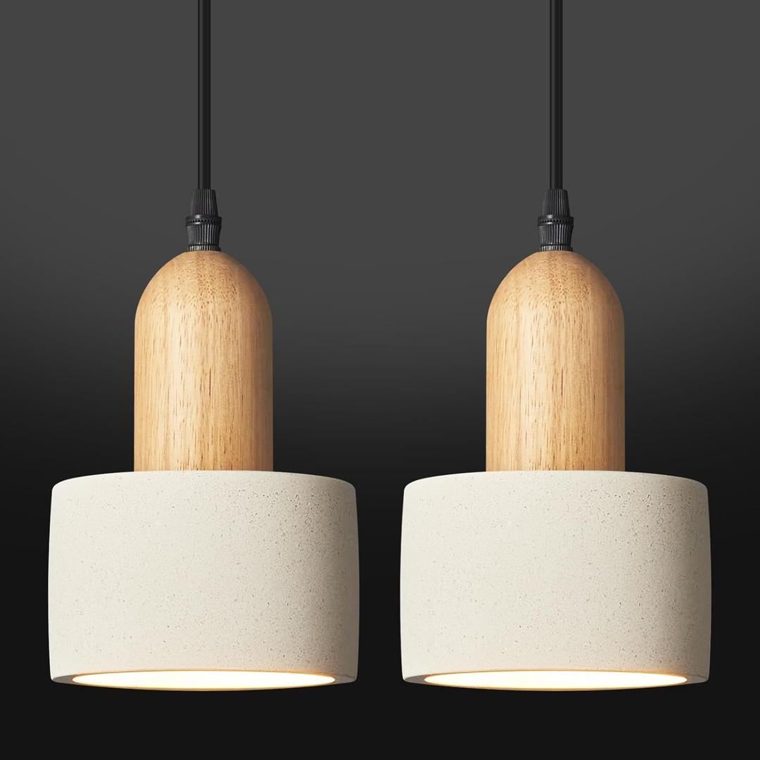 Modern Cement Pendant Lights White Chandelier Wooden Ceiling Lamps for Kitchen Island Bedroom Dining Room Living Room bar2 Pack