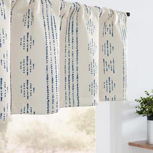 jinchan Boho Valance 95% Blackout Curtain for Kitchen Living Room Farmhouse Valance Room Darkening Bedroom Window Treatment Privacy Thermal Insulated Drape Rod Pocket 1 Panel 16 Inch Blue on Beige