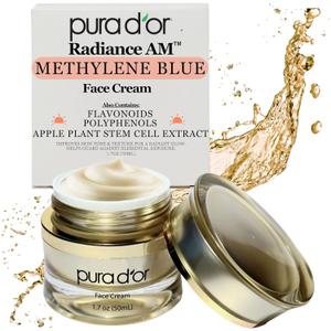 PURA D'OR 1.7 Oz Radiant Glow AM Face Cream - Methylene Blue, Polyphenols, Flavonoids, Apple Stem Cell Extract - Aloe Vera Base Anti-Aging Morning Moisturizer - Daily Facial Treatment For Women & Men