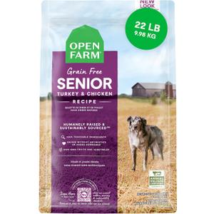 Open Farm, Grain-Free Dry Dog Food for Senior Dogs, Complete & Balanced Kibble to Support Joints & Mobility, Sustainably & Ethically Sourced Ingredients, Chicken & Turkey Recipe for Seniors, 22lb Bag, BBD 01/07/2027