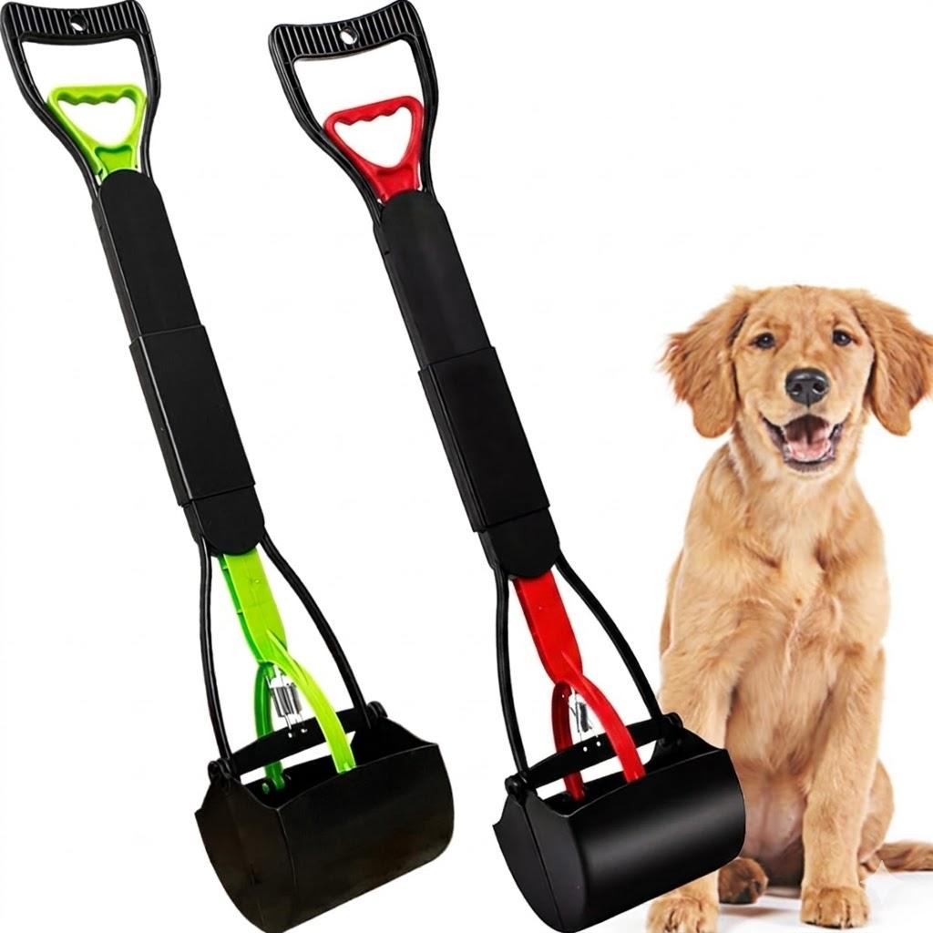 2-Piece of Pooper Scooper for Large Small Dogs Heavy Duty, Long Handle Poop Scoop for Yard, Grass, Gravel, Dog Poop Grabber with High Strength Material and Durable Spring (Red,Green)