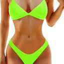 Aqua Eve Women Two Piece Bikini High Cut Swimsuit Triangle Bathing Suit Cheeky Bikini Set (Medium, Neon Green)