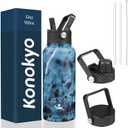 Konokyo 32 oz Insulated Water Bottle Stainless Steel Sport Bottles with 3 Lids,Marble Ocean