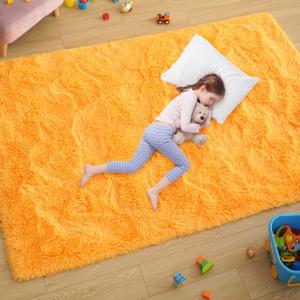 Ultra Soft Fluffy Rugs for Bedroom 4x6 Feet, Shag Area Rugs for Living Room, Large Comfy Furry Rug for Boys Kids Baby Room Decor, Non Slip Nursery Rug Modern Indoor Fuzzy Floor Carpet, Bright Orange
