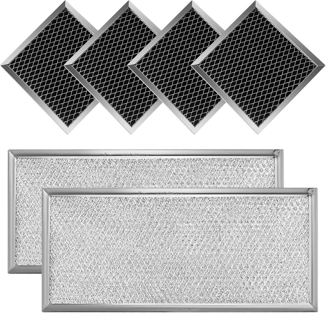 Fits for Whirlpool W10208631A Microwave Grease Filter - Approx 13" x 6" (2-Pack) & 8206230A Microwave Charcoal Filter by AMI PARTS (4-Pack)