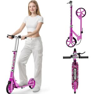 Scooters for Kids 8-12, Teens & Adults - Load 240 LBS, 8-Inch Wheels, Kick Scooter with Shock Absorption System, Hand Brake & Bell, 4 Adjustable Height Levels, Perfect for School, Commuting or Park