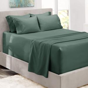 Hearth & Harbor Bed Sheets, Luxury Soft 6 Piece Bed Sheet Set Extra Deep Pocket Fitted Sheets Fits Mattress up to 21", Double Brushed Bedding Sheets & Pillowcases, (Full, Frost Green)