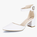 IDIFU Women's IN2 Pedazo Dress Shoes Low Block Heels Comfortable Chunky Closed Toe Ankle Strap Wedding Pumps Color: White Pu, Size 8