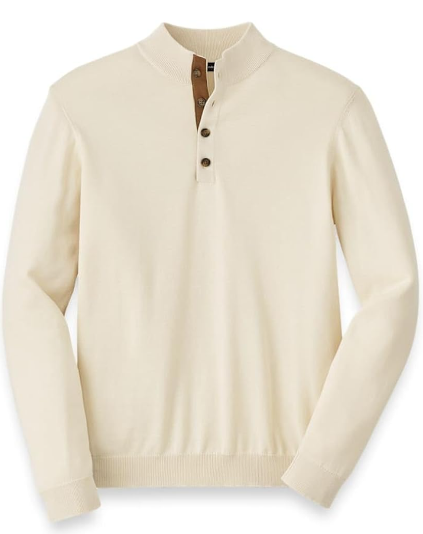 Paul Fredrick Men's Supima Cotton Four Button Mock Neck Sweater, XL