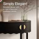 Stead Scalloped Skirt Half Moon Console Table - Space-Saving Entryway Table for Narrow Hallways - Slim Entryway Console with Two Doors & Shelf - Blackened Oak with Brass Pulls