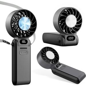 Portable Handheld Fan With Ice Cooling, 3-IN-1 Turbo Fan 5-Speed High-Velocity Personal Fan Rechargeable Cooling Fan Digital Display for Outdoor Travel, Working(Black), Mini