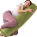1 MIDDLE ONE Bolster Pillow for Bed, Long Round Body Pillow for Adults with Removable Velvet Cover, Decorative Tube Roll Cylinder Pillow, 47 x 7.87 Inch, Green
