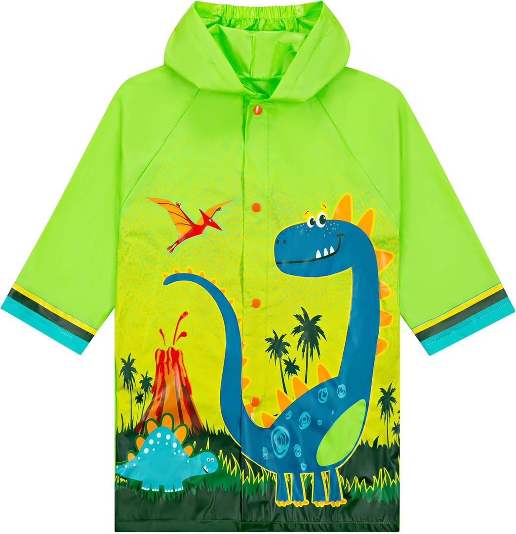 Puddle Play Kids Waterproof Hooded Rain Slicker Lightweight Outwear Jacket in Fun Designs, Sizes 2-9 Years (Green)