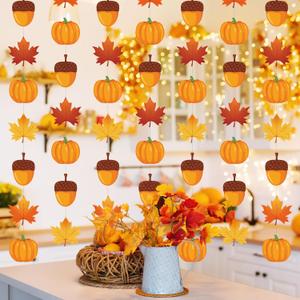 Xinnun 8 Pcs Fall Hanging Decorations Thanksgiving Ceiling Hanging Decor Fall Maple Leaf Pumpkin Acorn Paper Banner Autumn Garland Backdrop for Thanksgiving Party Indoor Outdoor Wall Door Decor