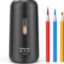 Automatic Electric Pencil Sharpener - Auto Feed, Auto Stop & Auto Eject, Rechargeable for Classroom, Home, School, Office, Black