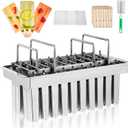 Dyna-Living Commercial Popsicle Molds 20PCS Flat Heads with Double-slot Stainless Steel Popsicle Molds Metal Ice Cream Popsicle Mold with Lid, Single Cup Capacity 85ml