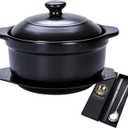 Korean Stone Pot, Ceramic Sizzling Hot Pot for Bibimbap Korean Stone Bowl with Lid and Trivet 40 oz Clay Pot for Cooking, Korean Cooking Pot, 1200ml, Black
