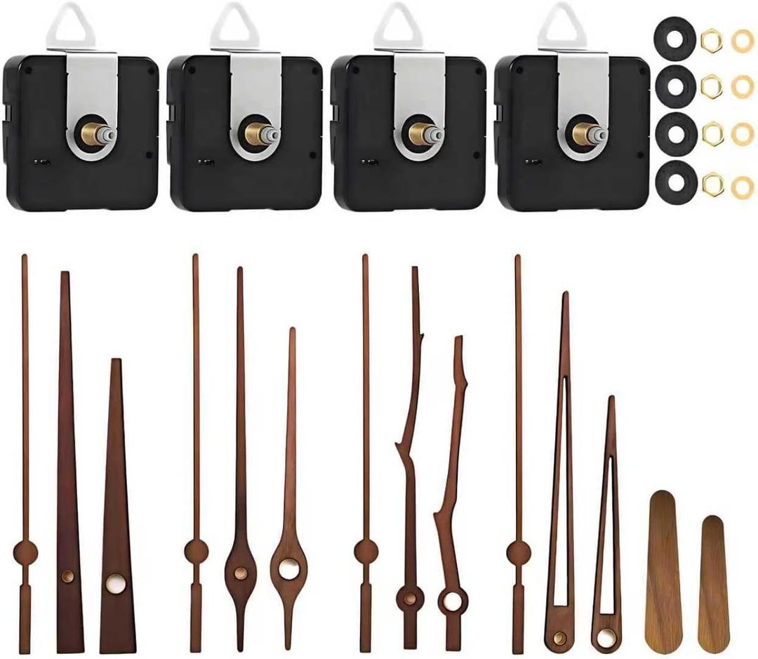 4 sets of watch mechanisms and 5 sets of walnut wood watch hands, long-axis quartz watch movement with ultra-fine sound, 3D printed DIY kit, suitable for the vast majority of 3D printed DIY watches, thread length 13/64 inch