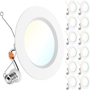 Sunco 12 Pack 6 Inch LED Recessed Light Retrofit, Can Lights for Ceiling, 1700 LM High Brightness, Selectable CCT 2700K/3000K/4000K/5000K/6000K, 17W=120W, Dimmable, Baffle Trim, Damp Rated UL