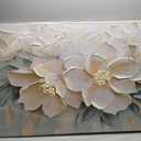 Anolyfi Large White Floral Canvas Wall Art for Living room Bedroom 58"x29" | HD Print and Hand-painted Textured, Easy to Hang, Durable Colorfast, Modern Flowers Sage Paintings for Hallway Home Decor