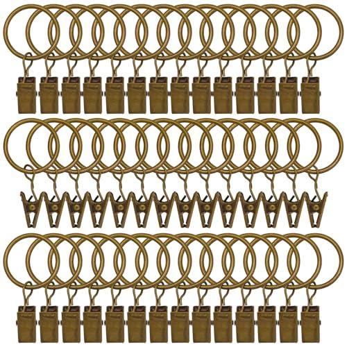 42 Pack Curtain Rings with Clips 1.26" Interior Diameter,Metal Drapery Ring with Clips Compatible with up to 1 inch Drapery Rod,Strong Vintage Decorative Rustproof Drapery Ring with Hooks(Bronze)