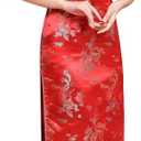 Women Cheongsam Long Dress Evening Short Sleeve Slim Fit Maxi Dress Floral Faux Silk Stand Collar Bodycon Qipao (Red Dragon) XL