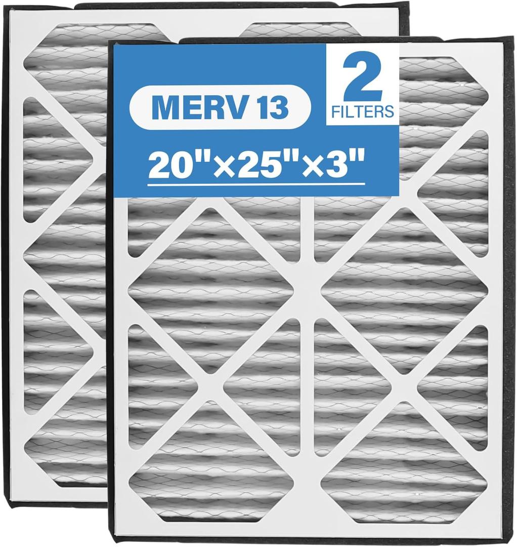 20x25x3 MERV 13 Pleated Air Filter, 2 Pack, Compatible with Zephyr VGF Series 20x25x3 Whole Home Return Air Grille Filter, Actual Size 18-3/823-3/83"
