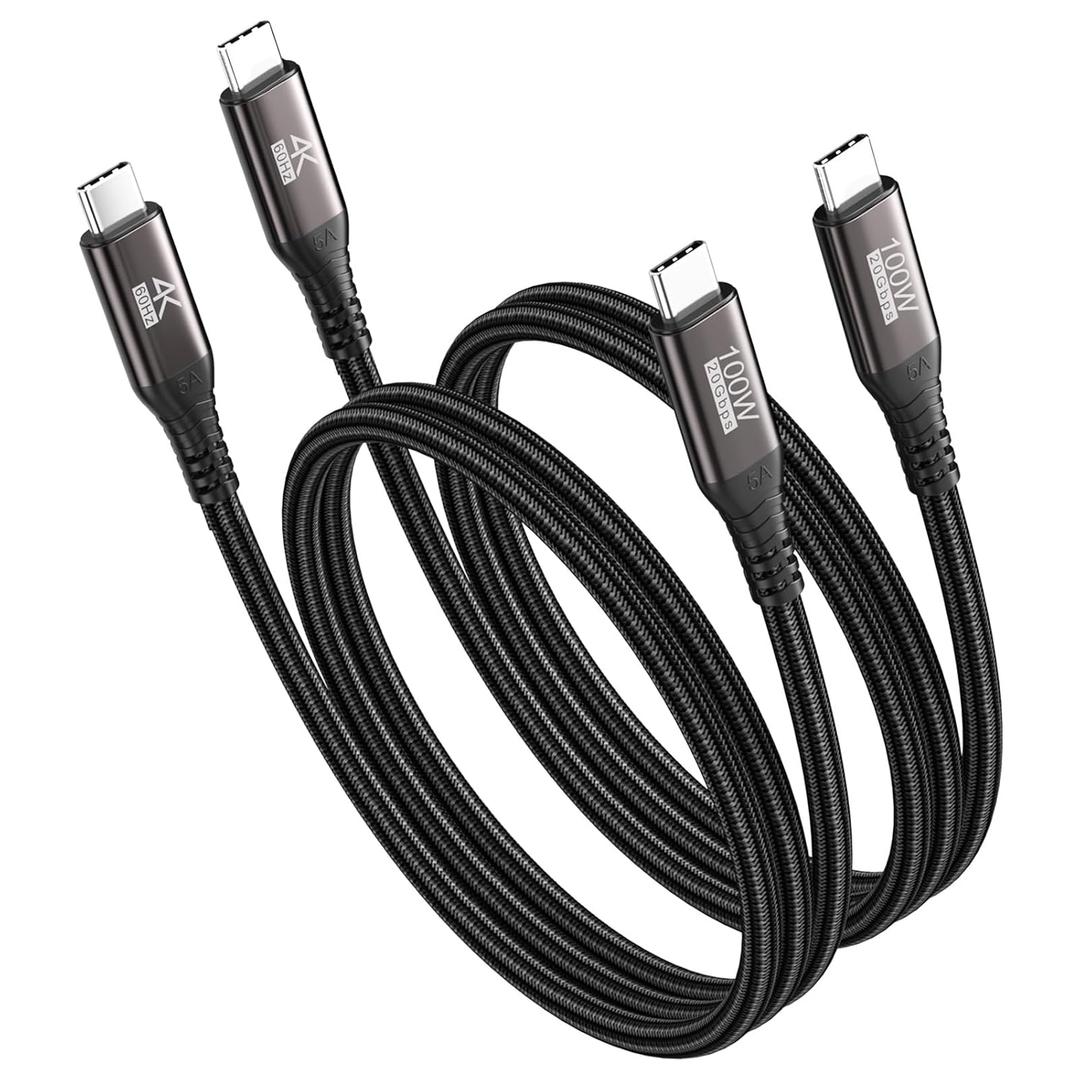 USB C Monitor Display Cable 3FT 2-Pack, USBC Cable Support Video 4K@144Hz/Data 20Gbps/100W PD Fast Charging, USB 3.2 Gen 2 * 2 for Car Carplay,Docking Station, Portable Monitor, VR, Phone, Laptop,SSD (Grey)