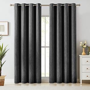 Melodieux Elegant Cotton Room Darkening Blackout Curtains for Living Room Bedroom Thermal Insulated Privacy Grommet Window Curtain Panels, 52 by 84 Inch, Black(1 Panel)