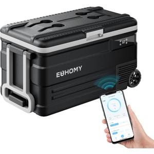 EUHOMY 12 Volt Car Refrigerator, 80 Quart(75L) Electric Cooler 0℉~68℉, Car fridge 12/24V DC & 110-240V AC Portable Refrigerator with Wheels, 12V Fridge for Camping, Trip, Truck, Home, Boating