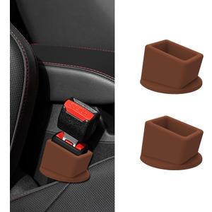 2PCS Car Seat Belt Buckle Holder, Silicone Vehicle Rear & Front Seatbelt Buckle Booster for Easy Access, Auto Seatbelt Fixer to Make Buckling Upright Positioning, Universal for Most Cars (Coffee)
