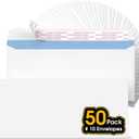 2 x #10 Self Seal Security Envelopes, 50 Count, 4-1/8" x 9-1/2", 24 lb Paper, NO Window, White, Strip and Seal for Privacy & Business