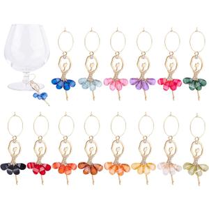Framendino, 14 Pack Crystal Ballerina Wine Glass Markers Drink Signs for Wedding Tasting Coquette Party Decor