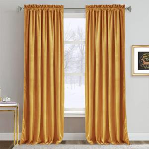 RYB HOME Gold Velvet Curtains 84 inches - Super Soft Home Decor Room Darkening Curtains for Living Room, Thermal Insulated Velvet Drapes for Bedroom Theatre, W52 x L84 inch, Marigold, 2 Pcs