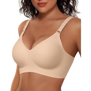 Vertvie Womens Wireless Jelly Bras No Underwire Push Up Seamless Bra Supportive Full Coverage Bralette Regular and Plus Size (Beige, XL)