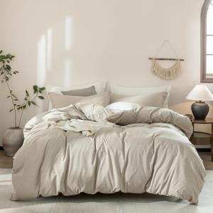 Linen Grey Duvet Cover Oversize Queen Size 98inch x 98inch,100% Washed Cotton Duvet Cover with Zipper Closure and One Pillowcases, Color of New Nature Linen
