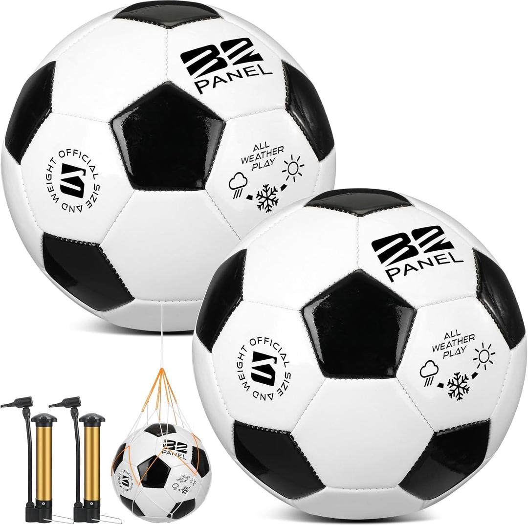 Shappy 2 Pcs Soccer Balls Bulk with Pump, Mesh Bag Official Size 3 4 5 Indoor Outdoor Colorful Soccer Ball for Practice Game Sport Soft Gift for Child Adult Back to School (Black, White)