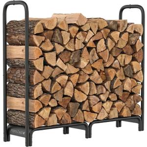 Mars Explo Firewood Rack，4ft Heavy Duty Fire Wood Storage Racks for Indoor Outdoor，Metal Log Holders for Firewood，Fireplace Wood Pile Storage Stacker Organizer, Black