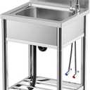 Free Standing Stainless-Steel Single Bowl Commercial Restaurant Kitchen Sink Set w/Faucet, Prep & Utility Washing Hand Basin w/Storage Shelve, laundry tub for Indoor Outdoor (22in), Easy-clean Round - Pressed