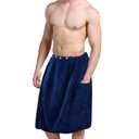 SINLAND Microfiber Men’s Bath Wrap Spa Sauna Wrap Around Towel Bath Towels with Adjustable Snap on Closure Suitablefor Shower Spa Sauna 24inch x 63inch Navy Blue