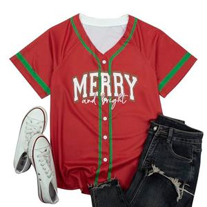Christmas Baseball Jersey Women Merry and Bright Shirts Funny Xmas Sports Uniforms Holiday Stitched Tops, XL
