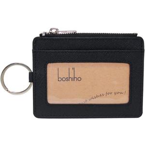 Boshiho Saffiano Leather Credit Card Holder Coin Change Purse with Key Ring Keychain