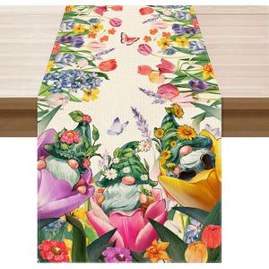3 x XCHI Tulips Gnomes Flowers Spring Table Runner Summer Table Decoration for Party Home Kitchen Dining Holiday Decor 13x72 Inch