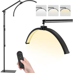 Esthetician Light, 3-Color Dimmable Lash Lamp, 308 LED Beads Shadowless Half Moon Light, Lash Foldable Floor Lamp with 360 Rotation for Beauty, Tattoo, Spotlight, Reading (Black)